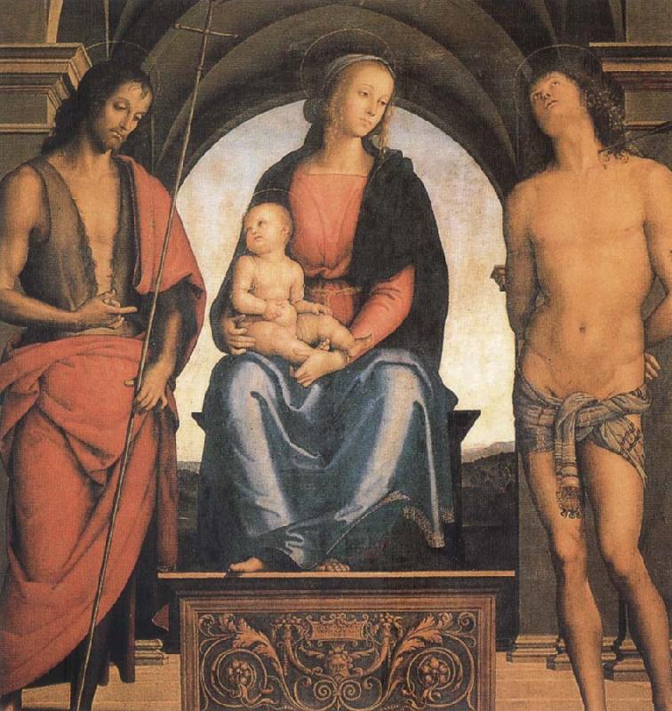 Pietro vannucci called IL perugino The Madonna and the Nino enthroned, with the Holy Juan the Baptist and Sebastian oil painting picture